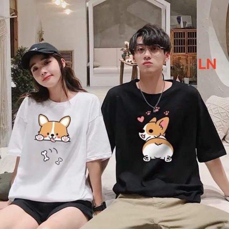 Combo 2 áo như hình in cún vàng vải đẹp hình in rõ nét.Áo đôi nam nữ tình yêu đẹp giá rẻ.