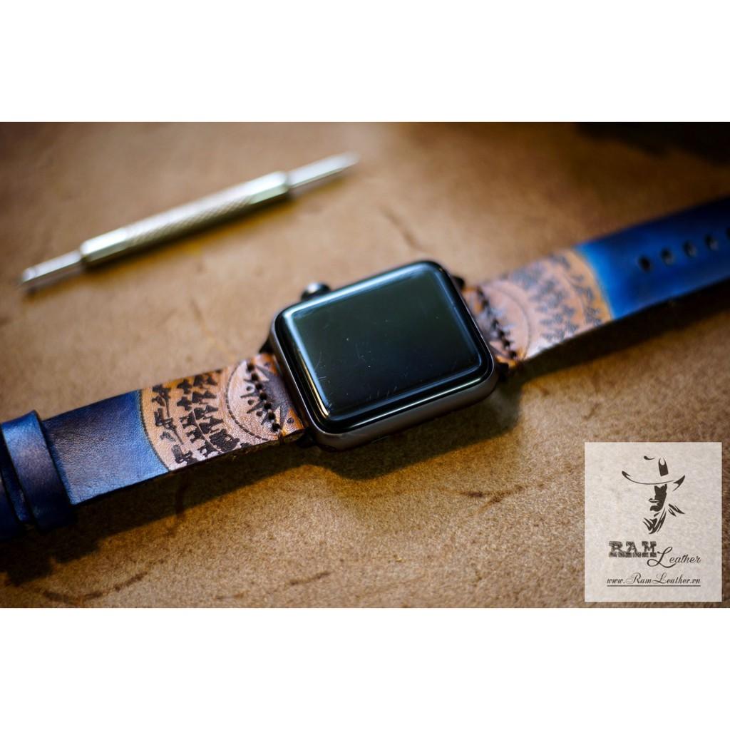 DÂY ĐỒNG HỒ TRỐNG ĐỒNG DA BÒ THẬT VEGTAN XANH NAVY - RAM SIMPLE TRỐNG ĐỒNG- ĐỦ SIZE .