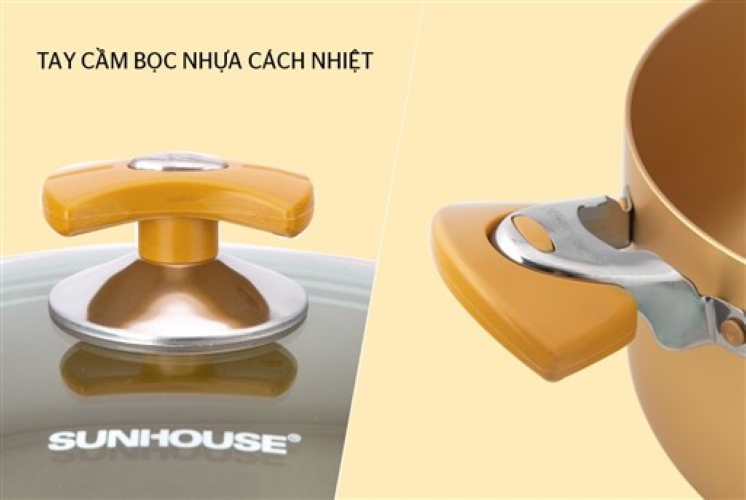 Bộ nồi anod Sunhouse quai núm vàng SHG8834