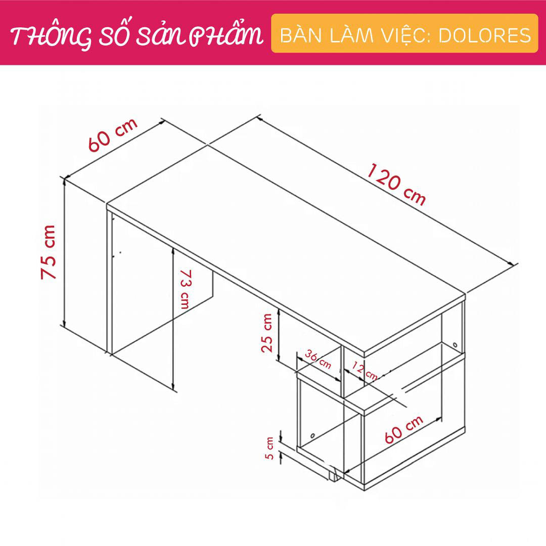 Bàn làm việc, bàn học gỗ hiện đại SMLIFE Dolores  | Gỗ MDF dày 17mm chống ẩm | D120xR60xC75cm