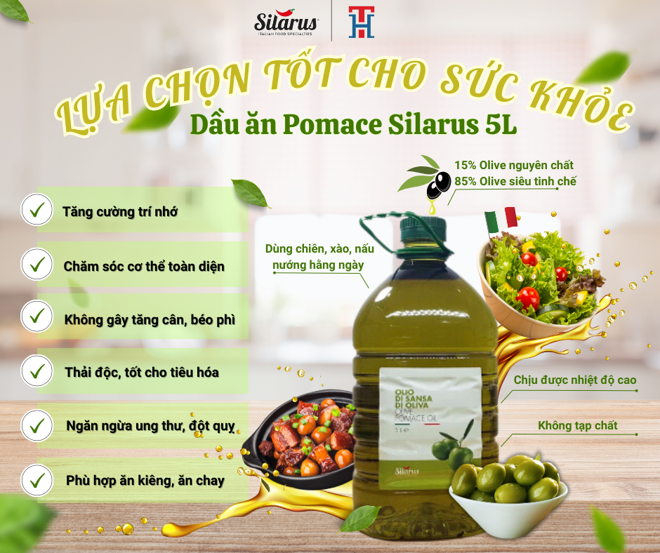 Dầu Olive Pomace Silarus Cao Cấp Chuyên Dùng Cho Gia Đình - Nhà Hàng 5 Lít [ Nhập Khẩu Ý ]