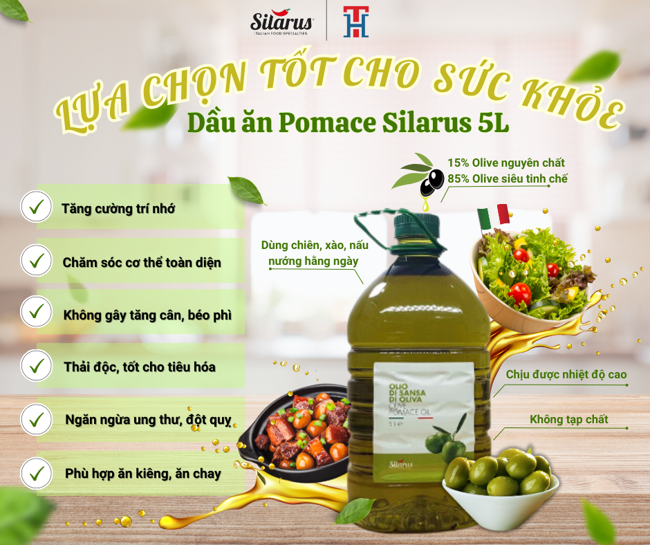 Dầu Olive Pomace Silarus Cao Cấp Chuyên Dùng Cho Gia Đình - Nhà Hàng 5 Lít