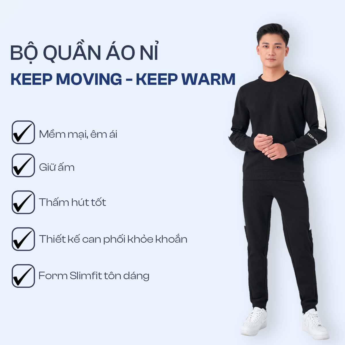 Bộ Nỉ Nam Mùa Đông KEEP-WARM 5S FASHION Chất Nỉ Dày Dặn, Can Phối Trẻ Trung, Khỏe Khoắn (BNI24018)