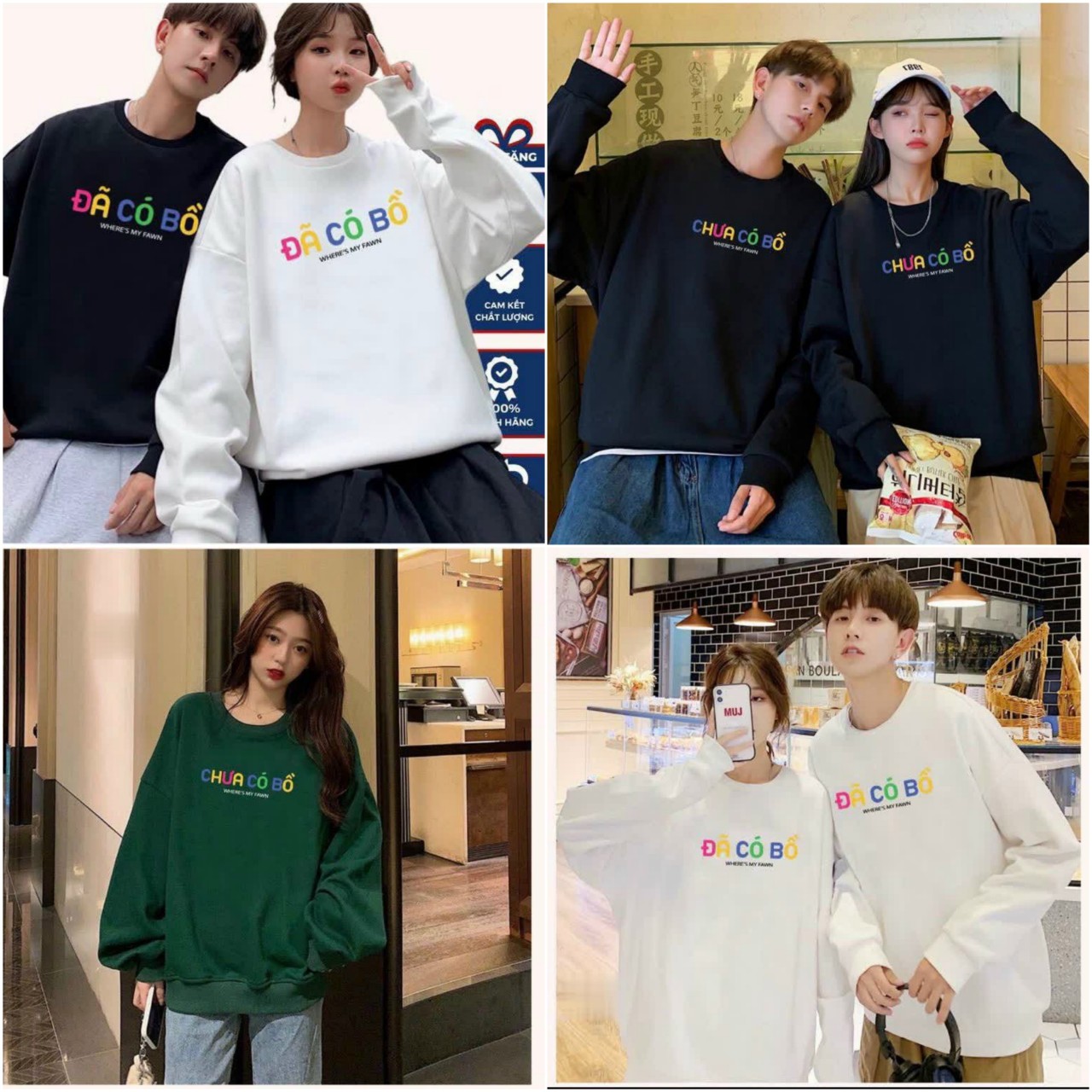 Aó Sweater Thun Tay Dài Chữ Đã - Chưa Có Bồ Nam Nữ Cặp Đôi - FREESHIP - Hoodie Thun Ni Len Form Rộng Unisex hàn Quốc