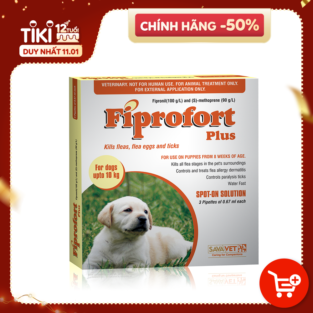 Sản phẩm trị bọ chét, ve chó cho chó dưới 10kg Fiprofort Plus 0.67 ml (hộp 3 tuýp)