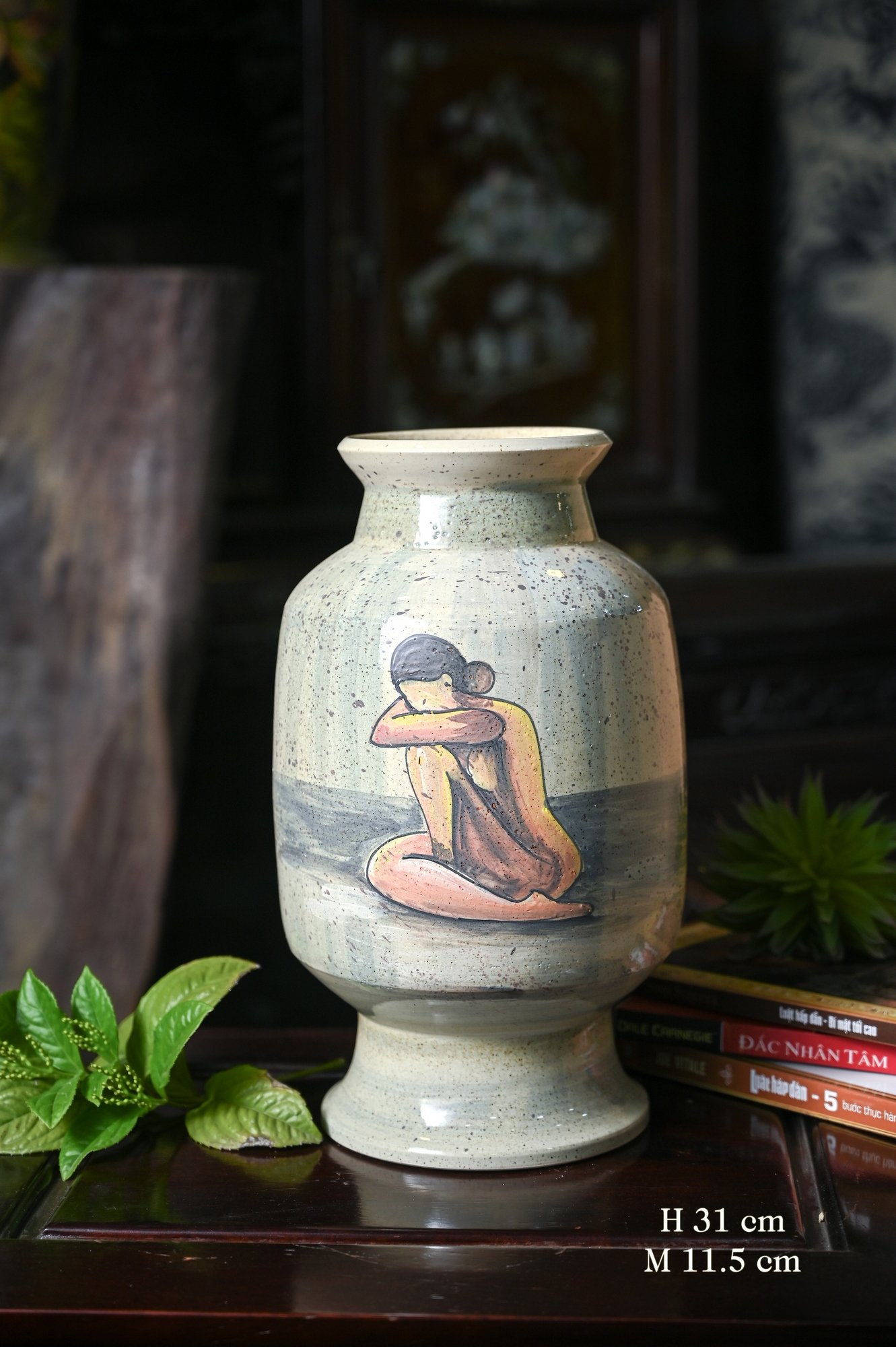 Lọ hoa gốm sứ Bát Tràng cao cấp vuốt tay độc bản vẽ tay mẫu 31