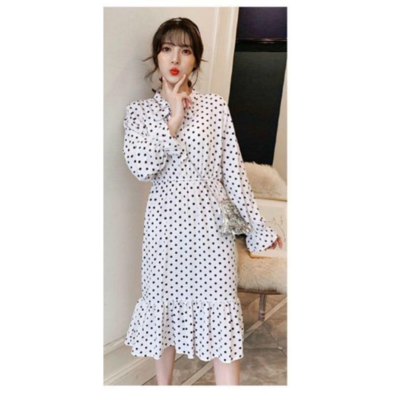 Đầm lụa đuôi cá chấm bi