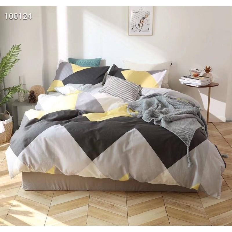 Bộ Chăn Ga Cotton Living 100%cotton Hàng Nhập Khẩu Cao Cấp 4 Món Kẻ Hiện Đại