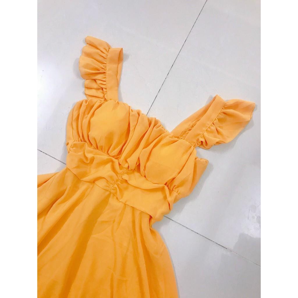 Đầm maxi voan 2s bèo nhún ngực kèm mút