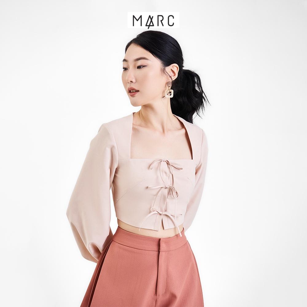 Áo kiểu nữ MARC FASHION croptop tay dài cổ vuông thắt 3 nơ trước FASH101322