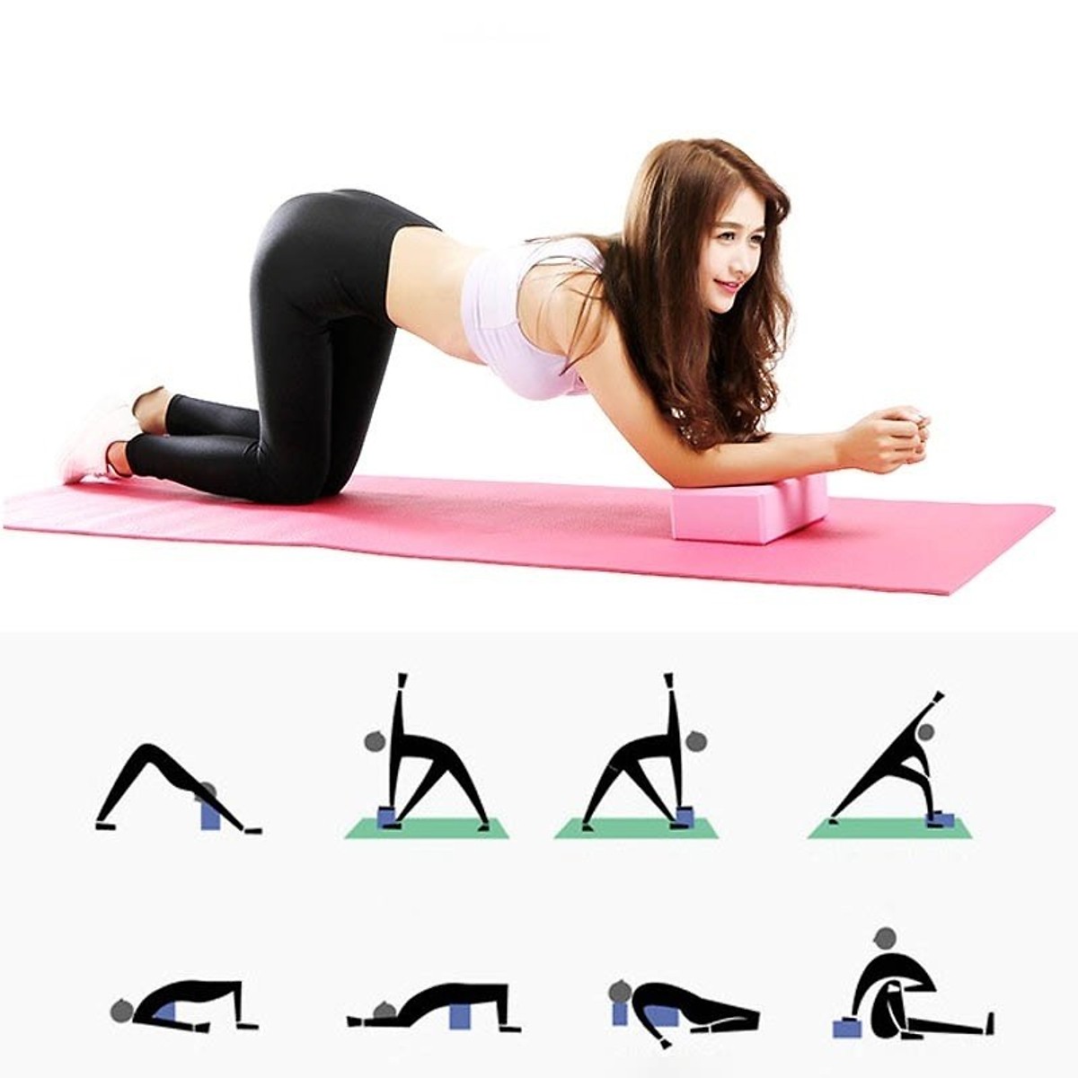 Thảm Tập Yoga 2 Lớp 6mm + Gạch Tập Yoga + Bao Đựng Thảm Tập Yoga + Dây Thảm Tập Yoga miDoctor