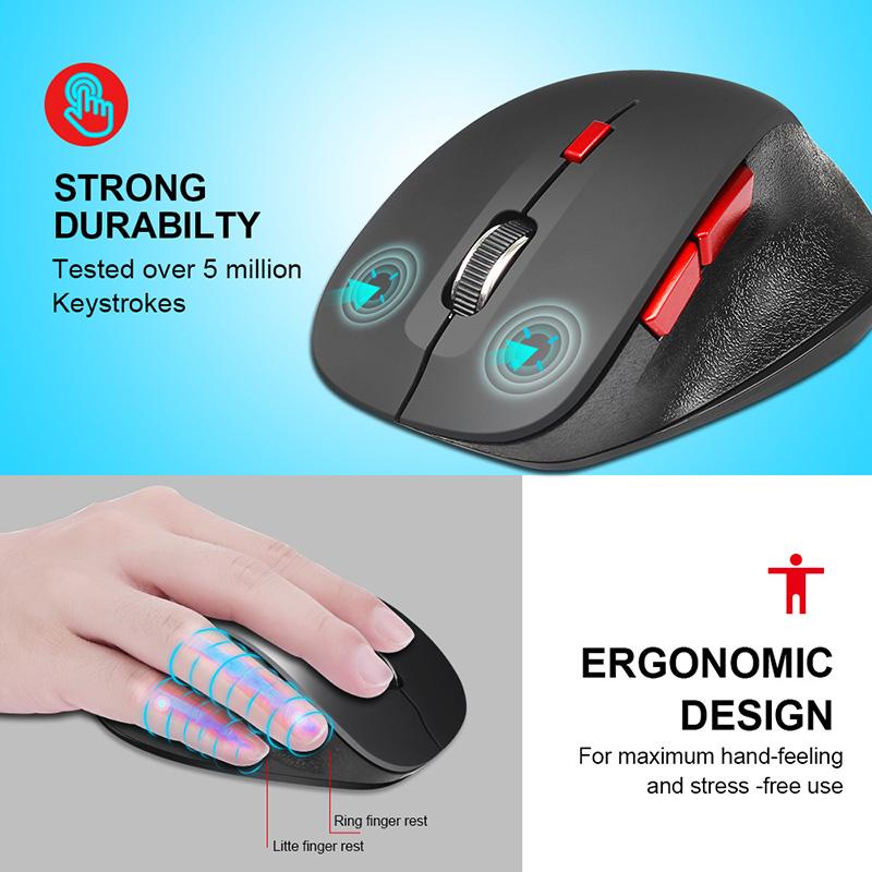 Chuột USB Wirelesss Cho Trò Chơi Máy Tính Công Thái Mini Laser 2.4GHz Quang Học 2400DPI 6 Nút PC Pin Chuột Máy Tính chuột Laptop