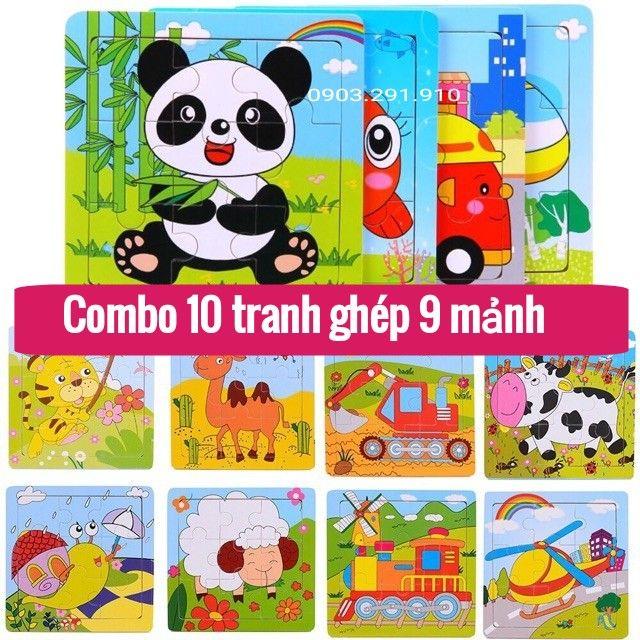 Đồ chơi xếp hình    Từ 250K  COMBO 10 tranh ghép hình thông minh 9 mảnh cho bé trai, bé gái