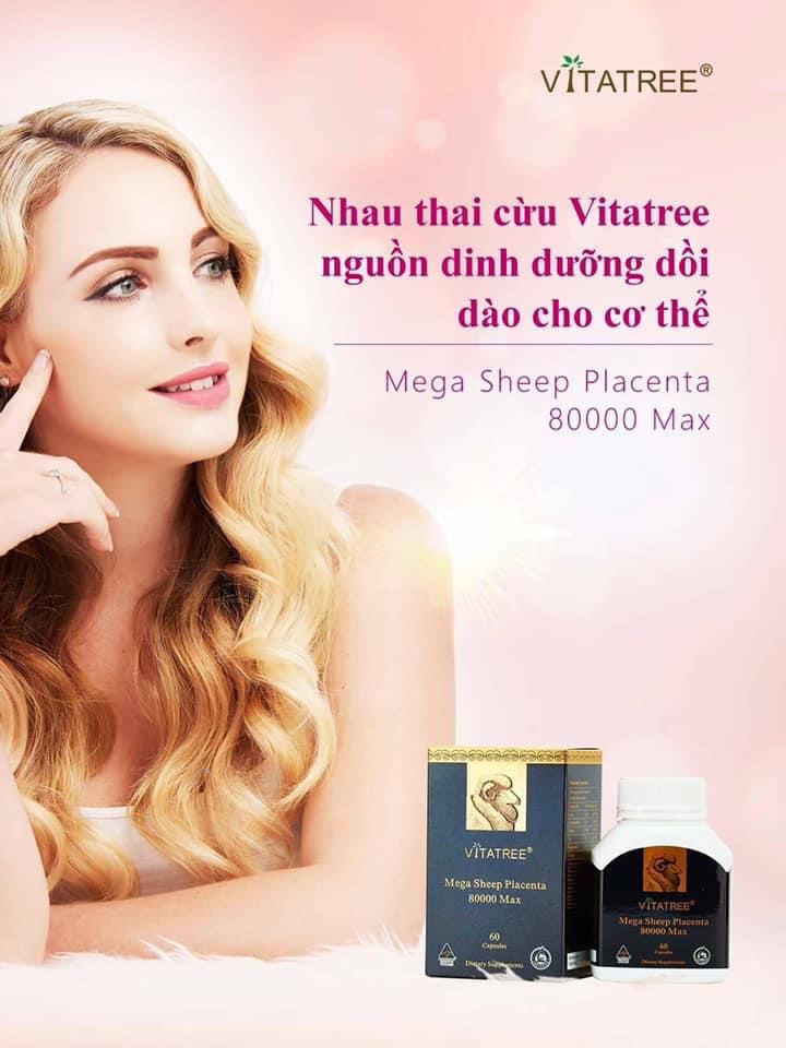 Thực Phẩm Bảo Vệ Sức Khỏe VITATREE Úc VIÊN UỐNG SIÊU NHAU THAI CỪU - ĐÁNH BAY NÁM TÀN NHANG - DA TRẮNG HỒNG MỊN - 80,000mg 60 VIÊN