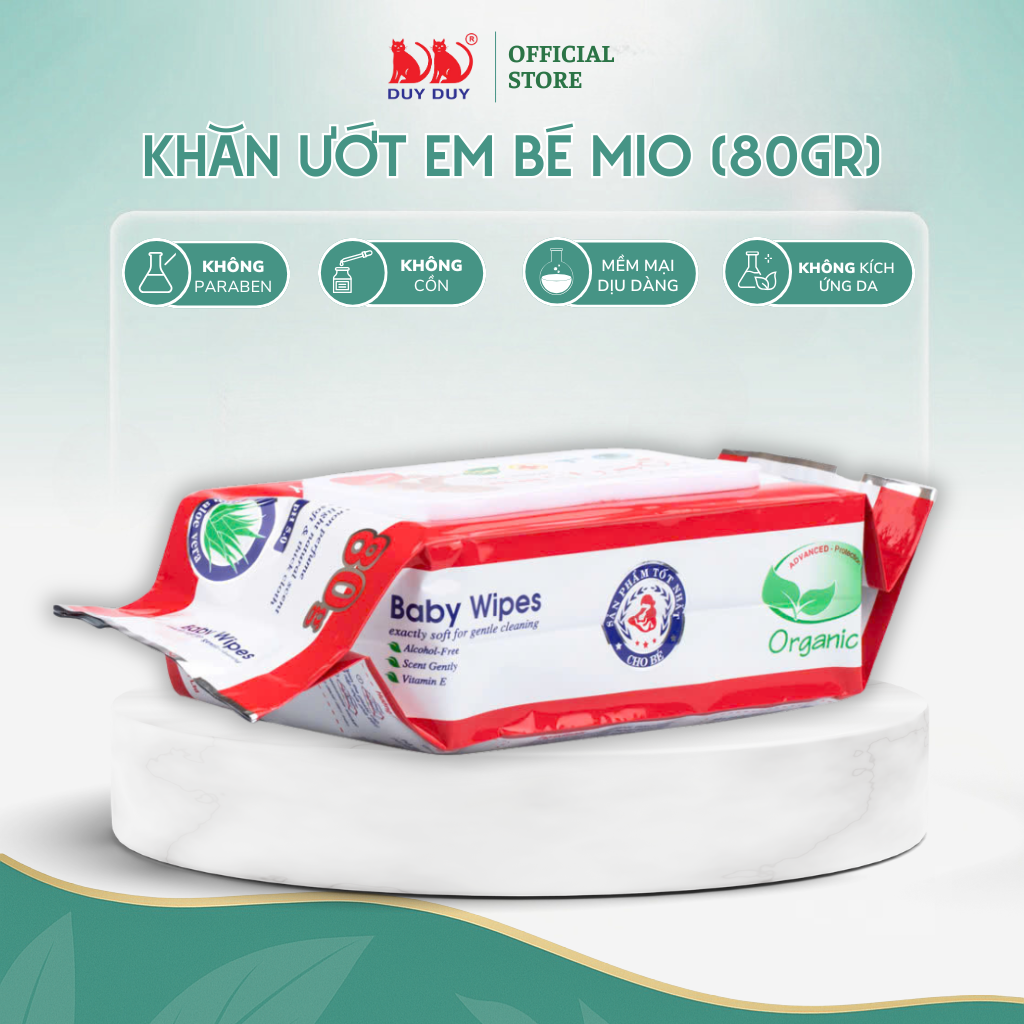 Combo 5 gói Khăn ướt cho bé Baby Mio vải không dệt rayon cao cấp 55 miếng (13.5x20cm) không paraben