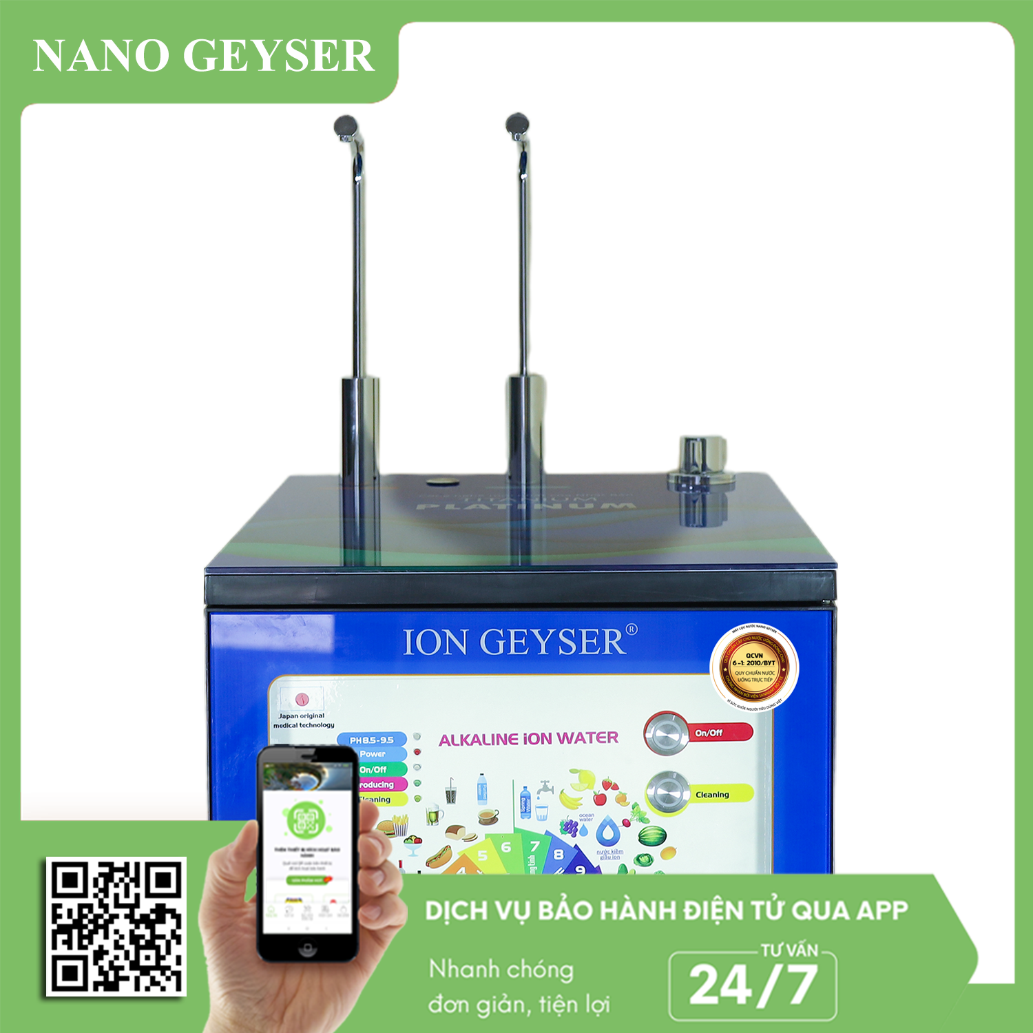 Cây nước ion Kiềm Nano Geyser I8, 2 chế độ nước tinh khiết và ion kiềm - Hàng Chính Hãng