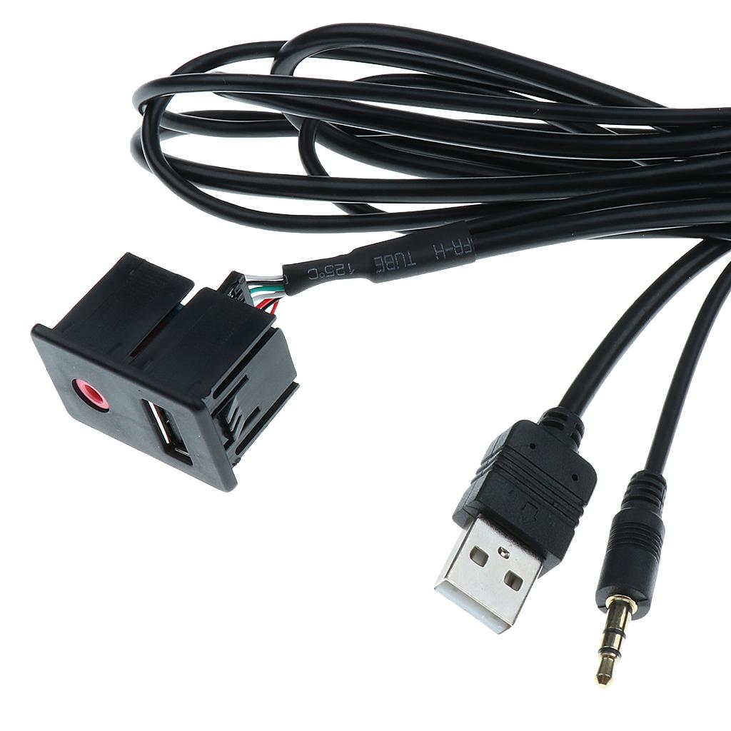 USB AUX Adapter Socket 3.5mm Jack Car Dashboard Extension Cable Connector