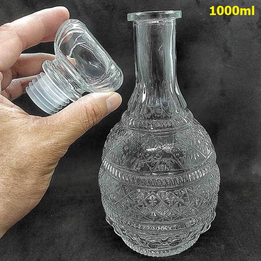 Chai Thủy Tinh Đựng Rượu cao cấp mẫu tháp phật - Bộ Vỏ Chai Rượu Đẹp