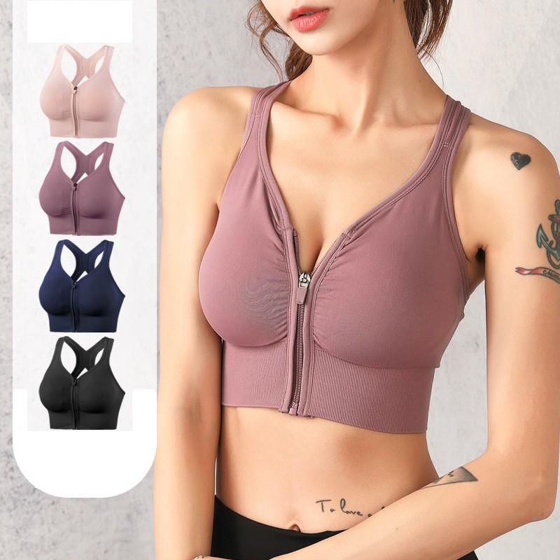 Áo bra khoá kéo tập gym, yoga, aerobic nữ tôn vòng ngực, vải dệt kim, co giãn tốt, mặc ôm dáng có dây kéo
