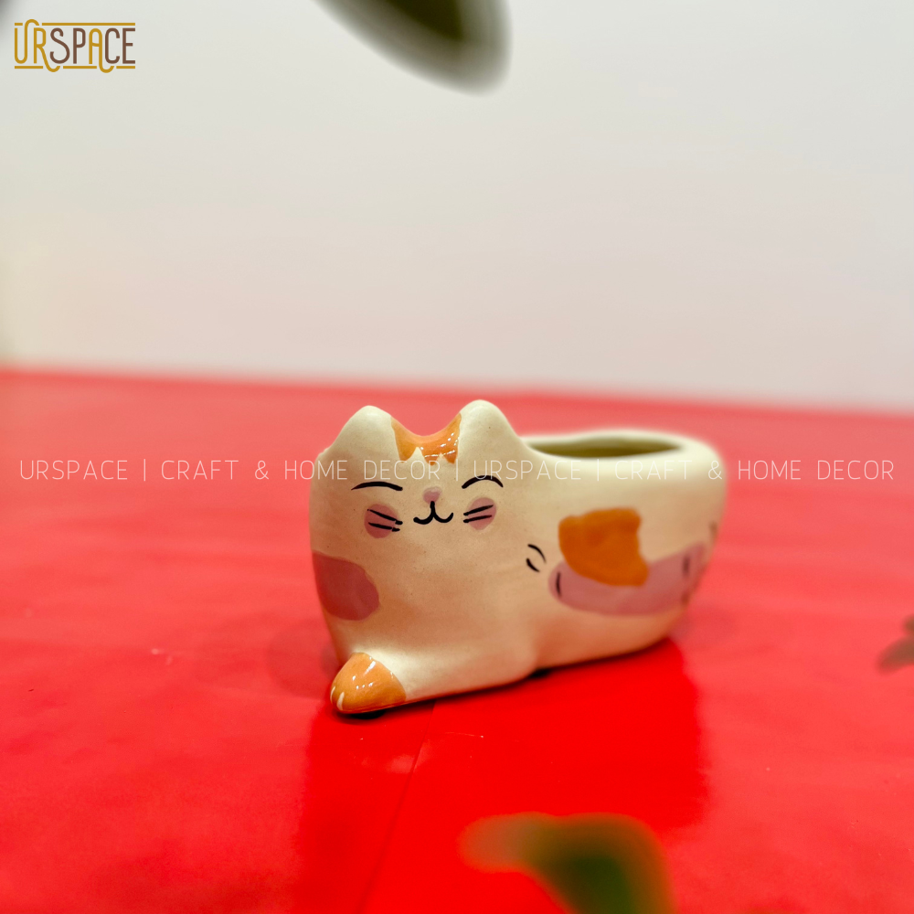 Chậu gốm trồng cây để bàn URSPACE trang trí decor hình mèo dễ thương