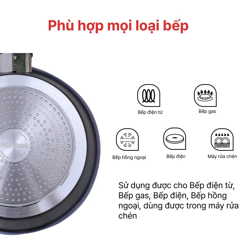 Chảo Chống Dính Vân Đá Đáy Từ Happycook 28cm CDD-28IH