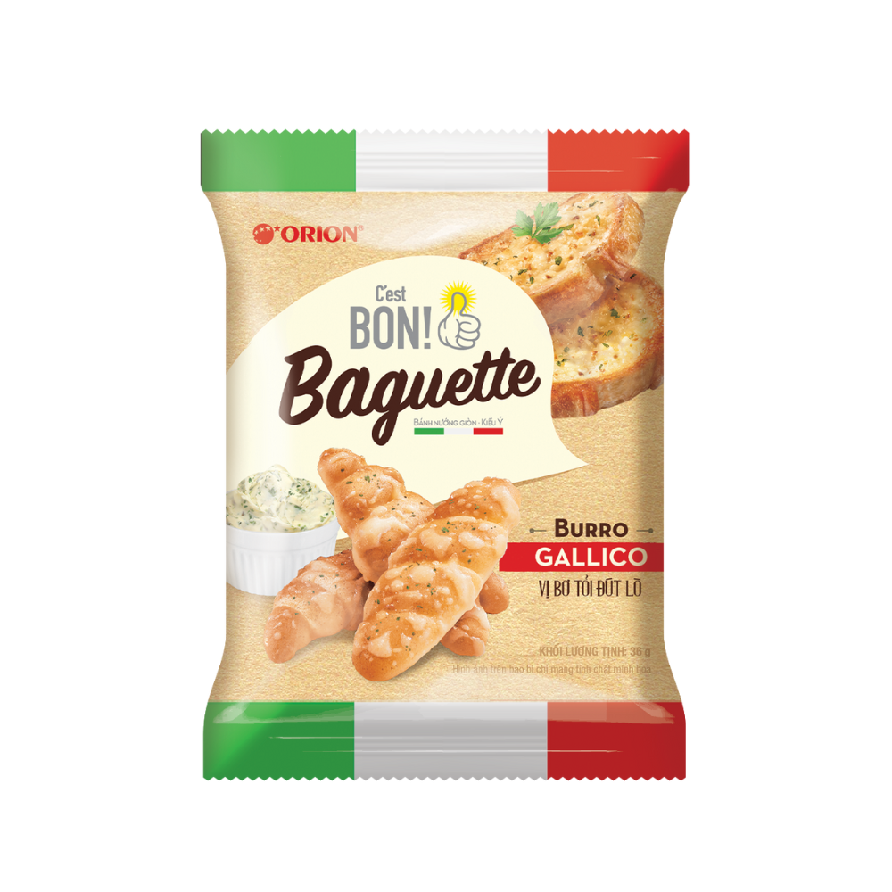Combo 5 gói Bánh Nướng Giòn C'est Bon Orion  Baguette Vị Bơ Tỏi Đút Lò (Túi 5 gói)