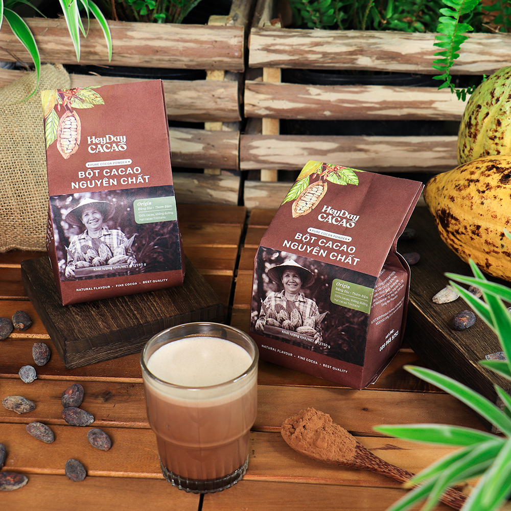 Heyday Bột Cacao Nguyên Chất Không Đường Việt Nam - Dòng Origin - Chứng Nhận UTZ - Hỗ Trợ Giảm Cân - Túi Giấy 250g