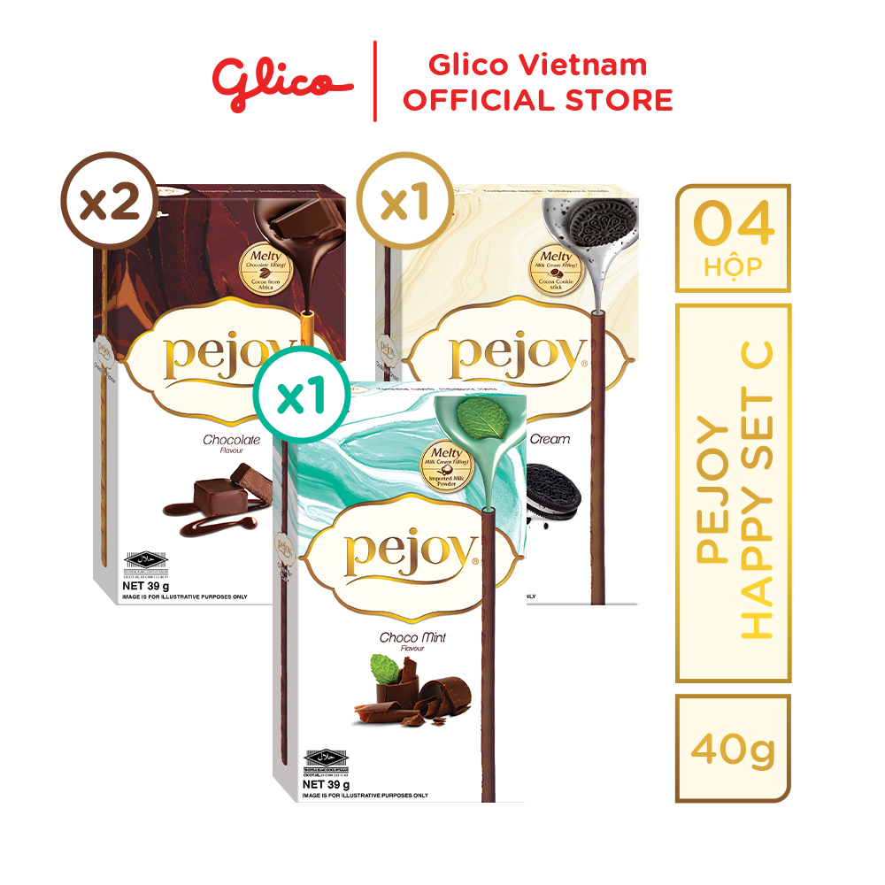 Bánh que nhân kem mix vị GLICO Pejoy (2 Chocolate 1 Cookies &amp; Cream 1 Choco Mint)