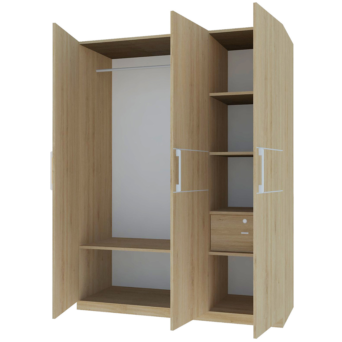 Tủ quần áo gỗ MDF Tundo 3 cánh 2 ngăn kéo màu vàng nhạt 120 x 55 x 200cm