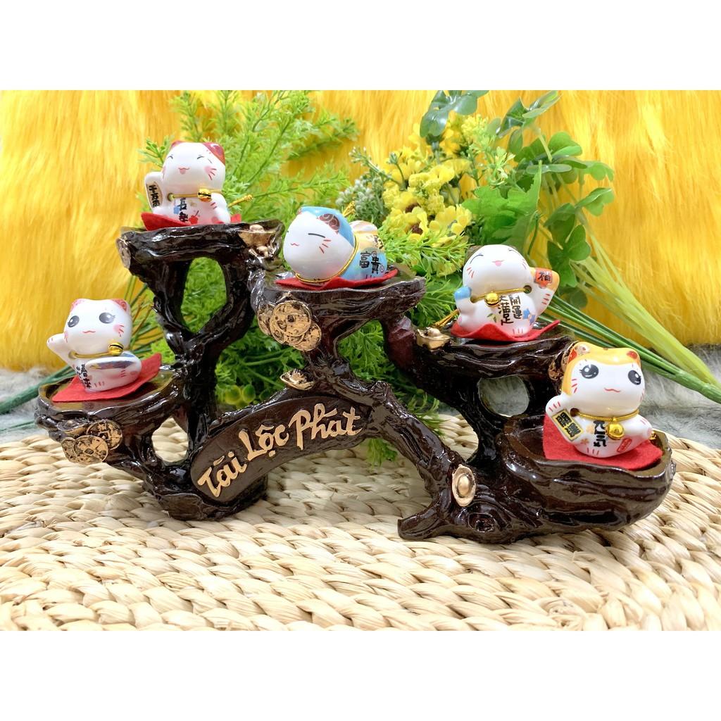 Tượng Mèo Sứ Nằm Thần Tài Maneki Neko và đế Tài Lộc Phát