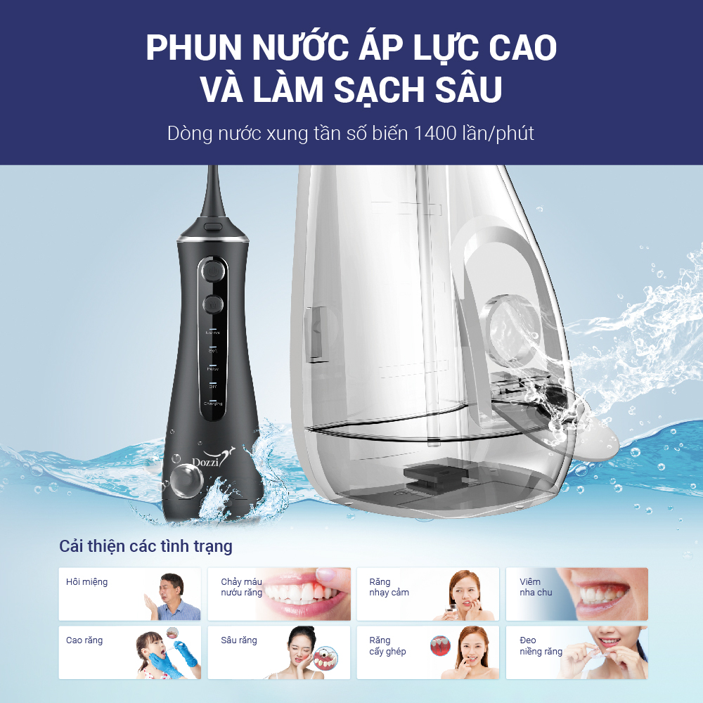 Máy tăm nước cầm tay DZE218B Dozzi (Hàng chính hãng)