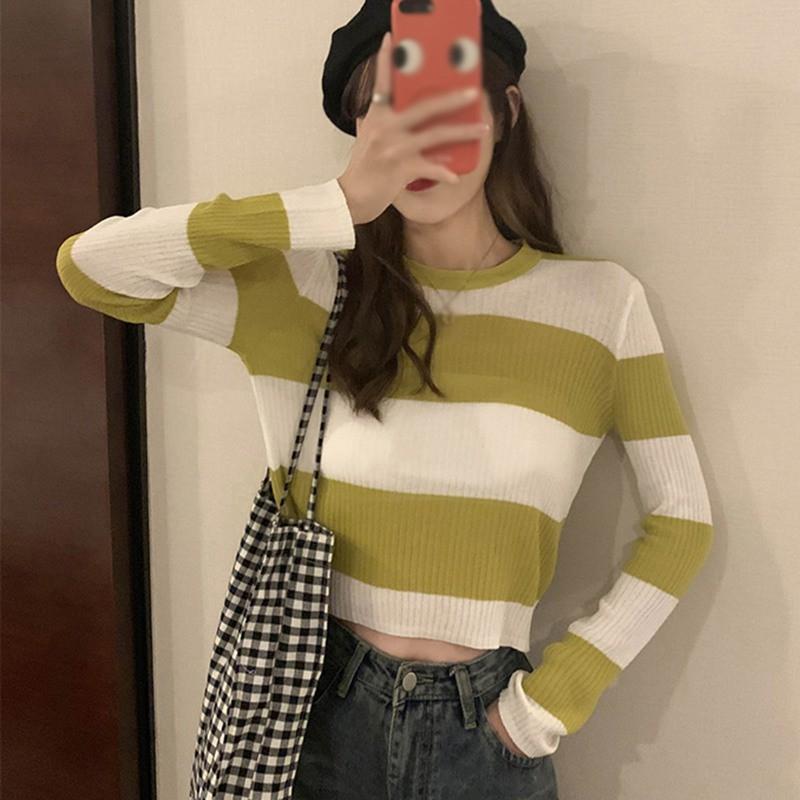 Áo len rộng họa tiết sọc tay dài chống nắng thời trang nữ