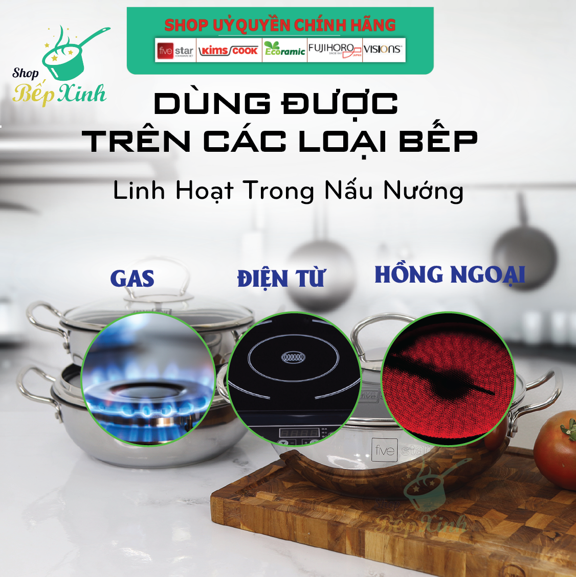 Nồi inox 3 Đáy Chống Dính 20cm Fivestar ,bếp từ , gas, hồng ngoại