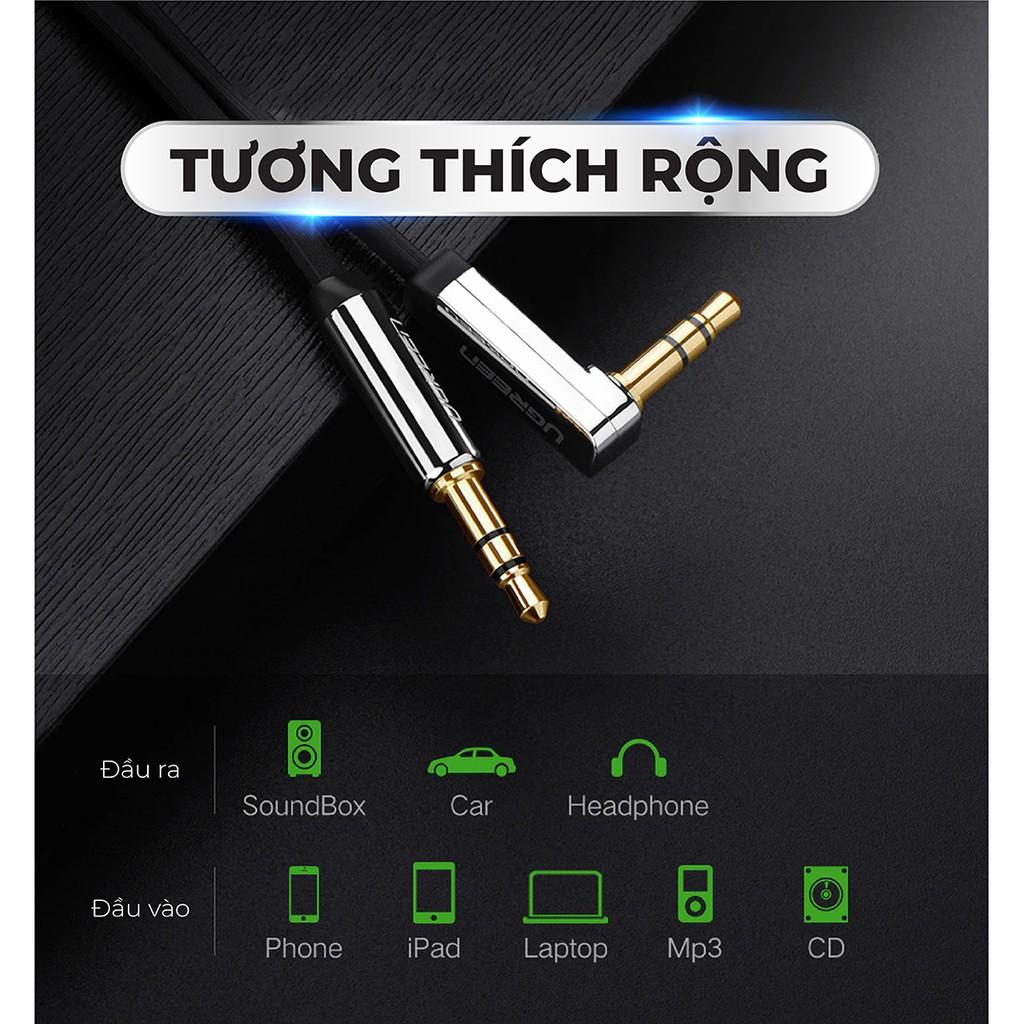 Dây Audio 3.5mm dẹt, mạ vàng 1 đầu vuông 90 độ UGREEN AV119 - Hàng chính hãng