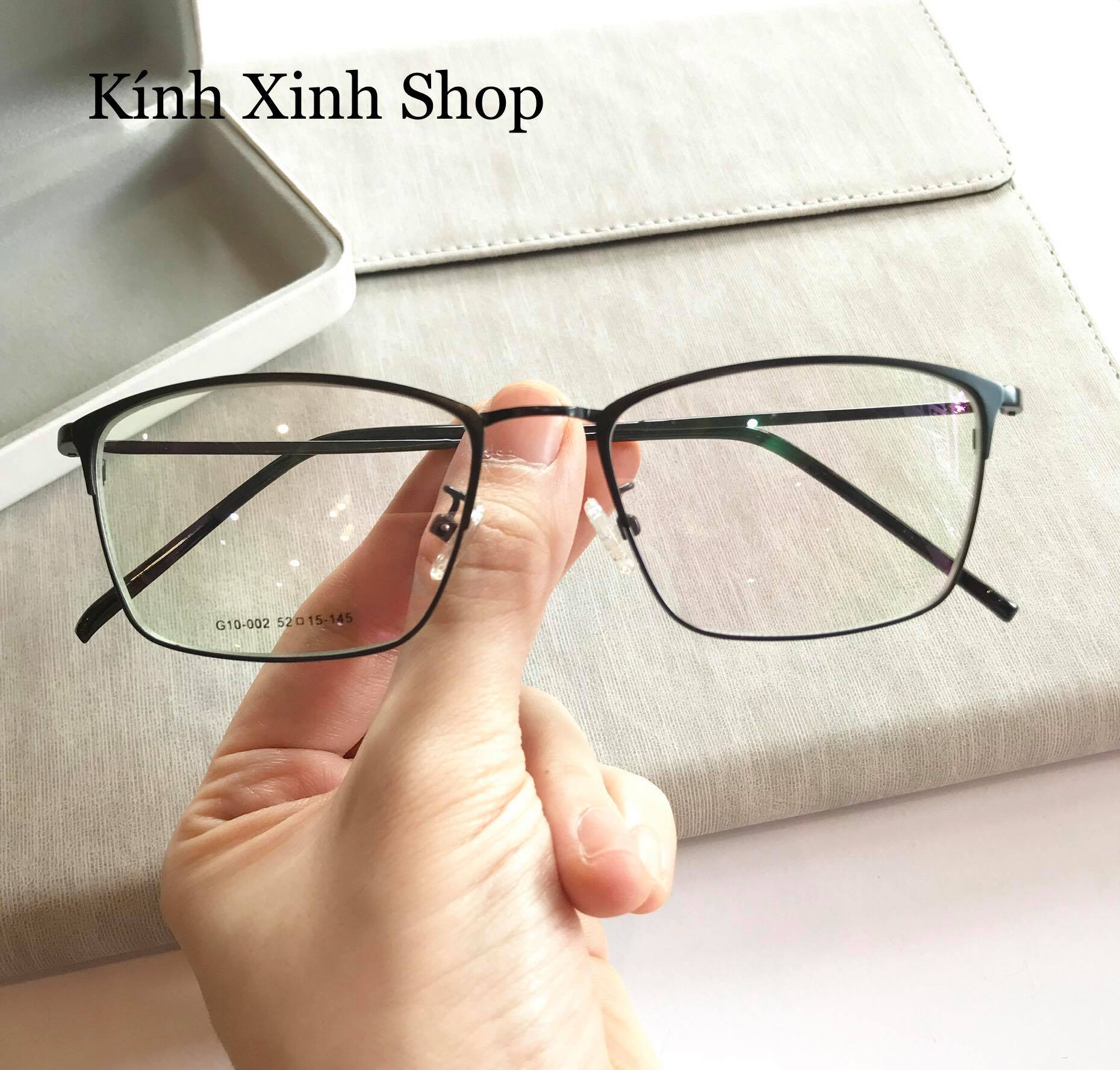 Kính Gọng Nam Nữ Mắt Vuông Kim Loại Mảnh Ulzzang Hàn Quốc Chống Ánh Sáng Xanh - KÍNH XINH SHOP