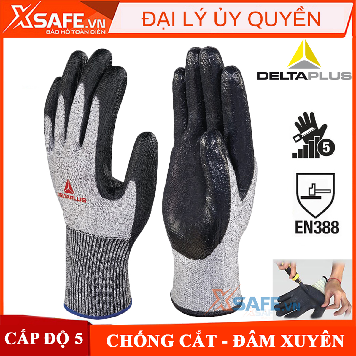Găng tay chống cắt DeltaPlus Venicut 44 G3 cấp độ 4, độ khéo léo cao phủ nitril chống dầu nhớt dùng cho cơ khí, kỹ thuật