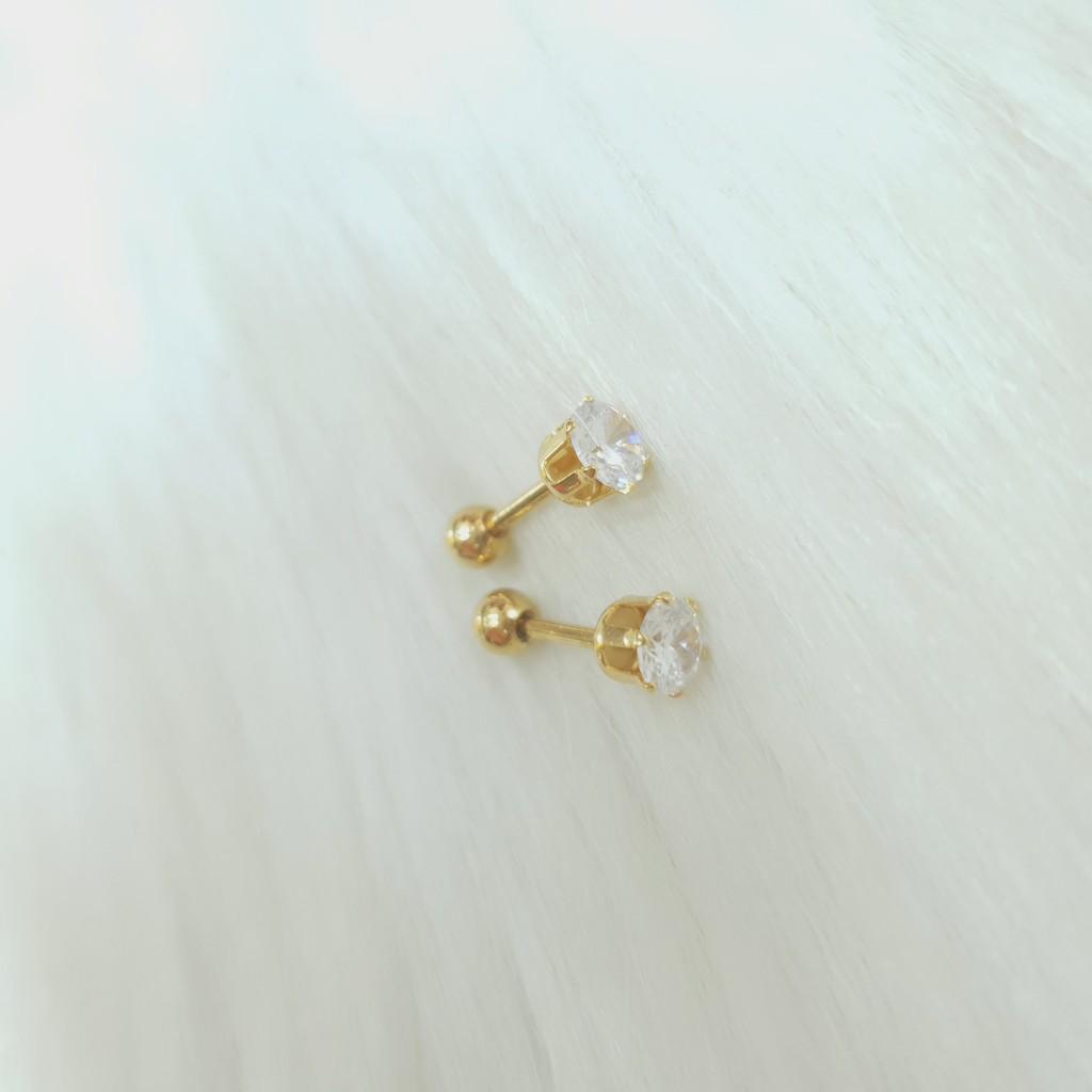 Khuyên Tai Nụ Đá Đơn Giản Titanium Cao Cấp- Dùng bền màu tắm rửa không đen