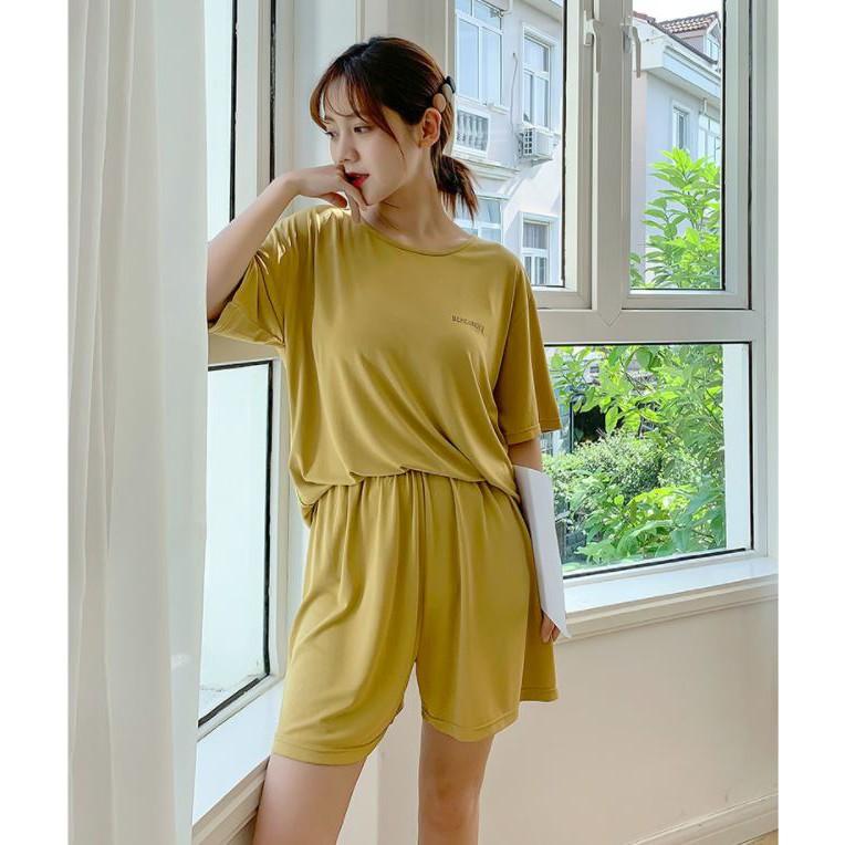 bộ đồ ngủ mùa hè cotton Hàn Quốc quần short ngắn tay cổ tròn