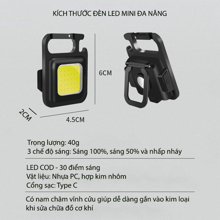 Đèn Pin Mini Siêu Sáng Đèn Cob Led Khẩn Cấp Kiêm Móc Khóa Đa Năng Chống Nước, Sạc Usb Nhỏ Gọn Tiện Dụng.