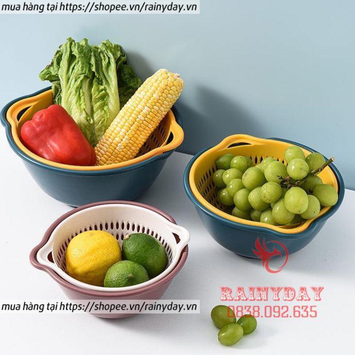 Set rổ kèm chậu 6 món bộ 3 rổ và chậu thau nhựa rửa rau củ đựng hoa quả trái cây 2 lớp hình tròn, vuông