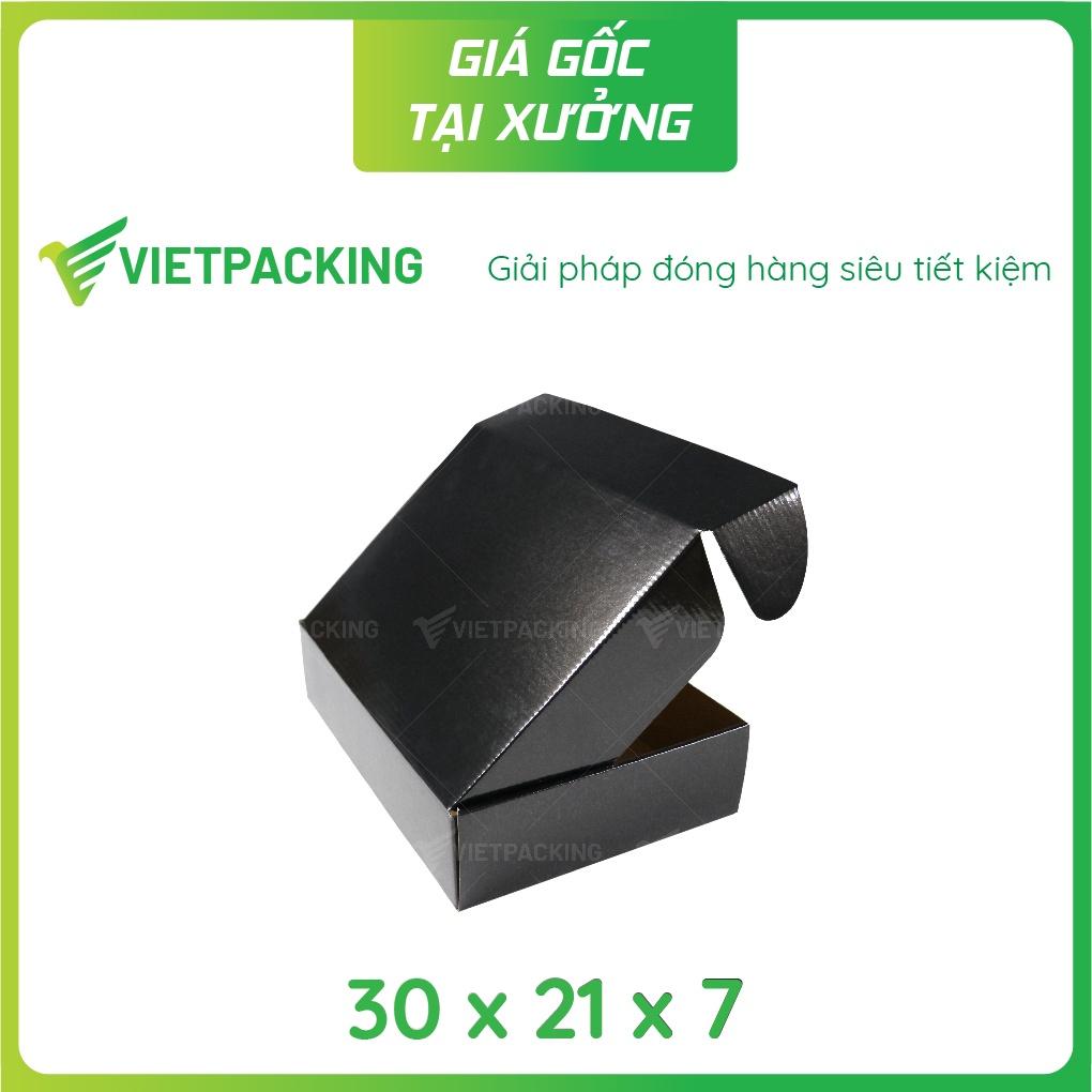 30x21x7 - 8 hộp carton nắp gài hông màu đen cán bóng siêu sang