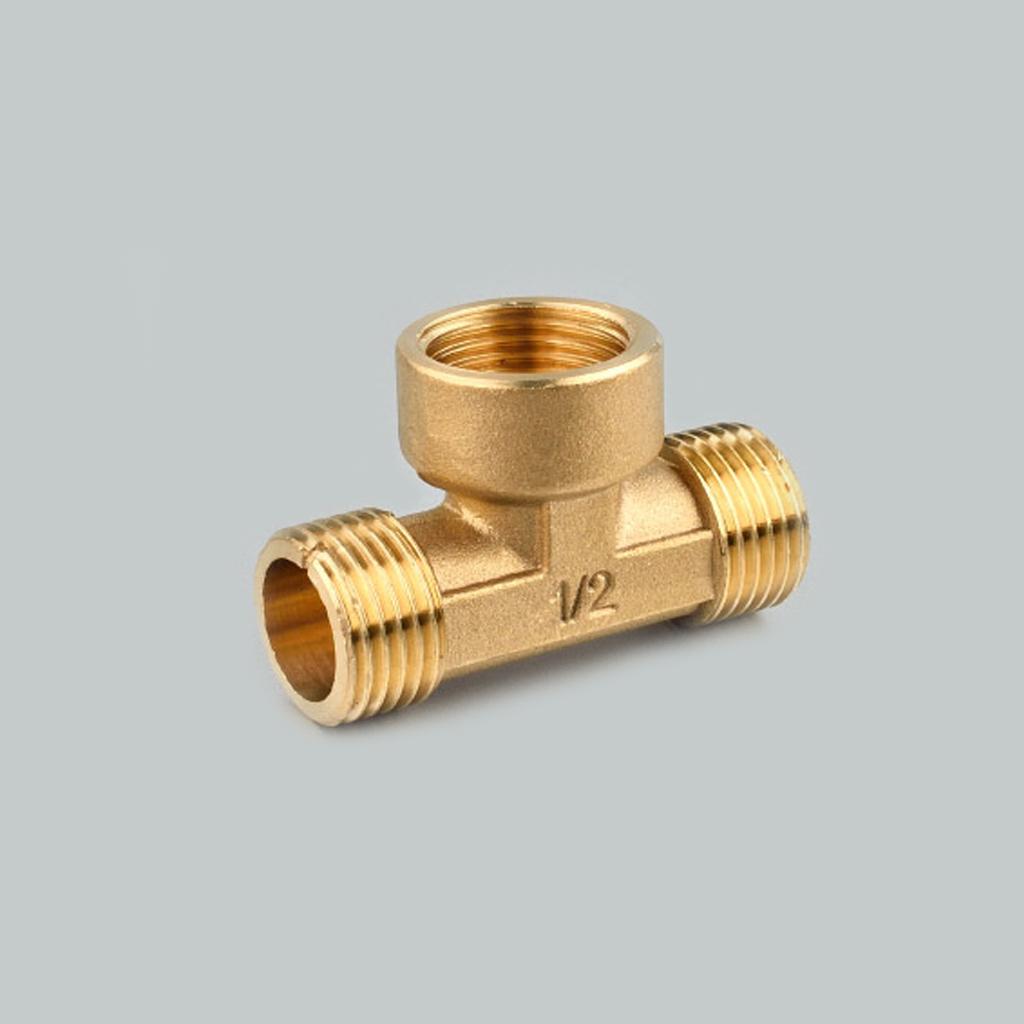 1/2 inch // 3 Way Brass Male Female Male Tee Fitting Pipe Connector T-Junction - Thickened Wall - High and Low Temperature Resistant