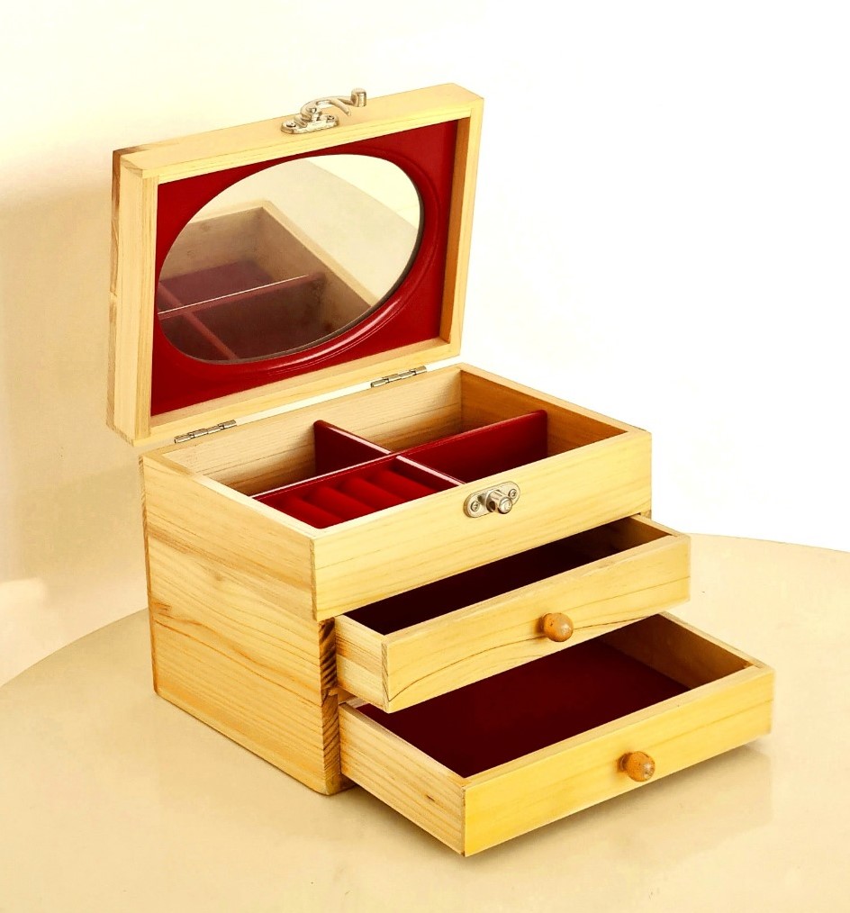Hộp Nữ Trang Gỗ Nhiều Màu Có Gương Có Khóa 18x14 cm Xinh Xắn - Hàng VN Xuất Khẩu