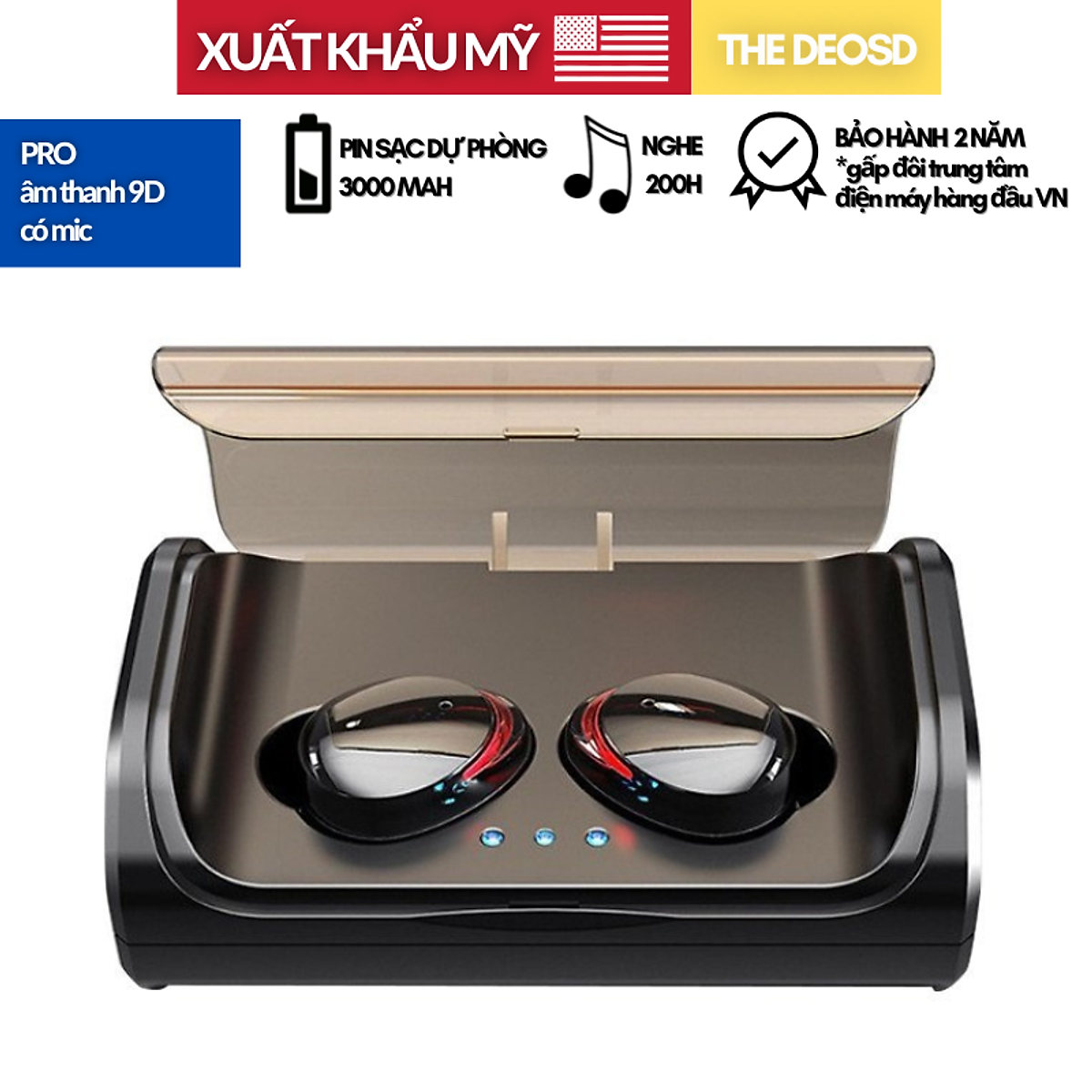 | Xuất Khẩu Mỹ, Nghe 200h | - Tai Nghe Bluetooth Không Dây Pin Sạc Dự Phòng 3000mah - The Deosd C3.2-X6S TD-D200S - Hàng Chính Hãng