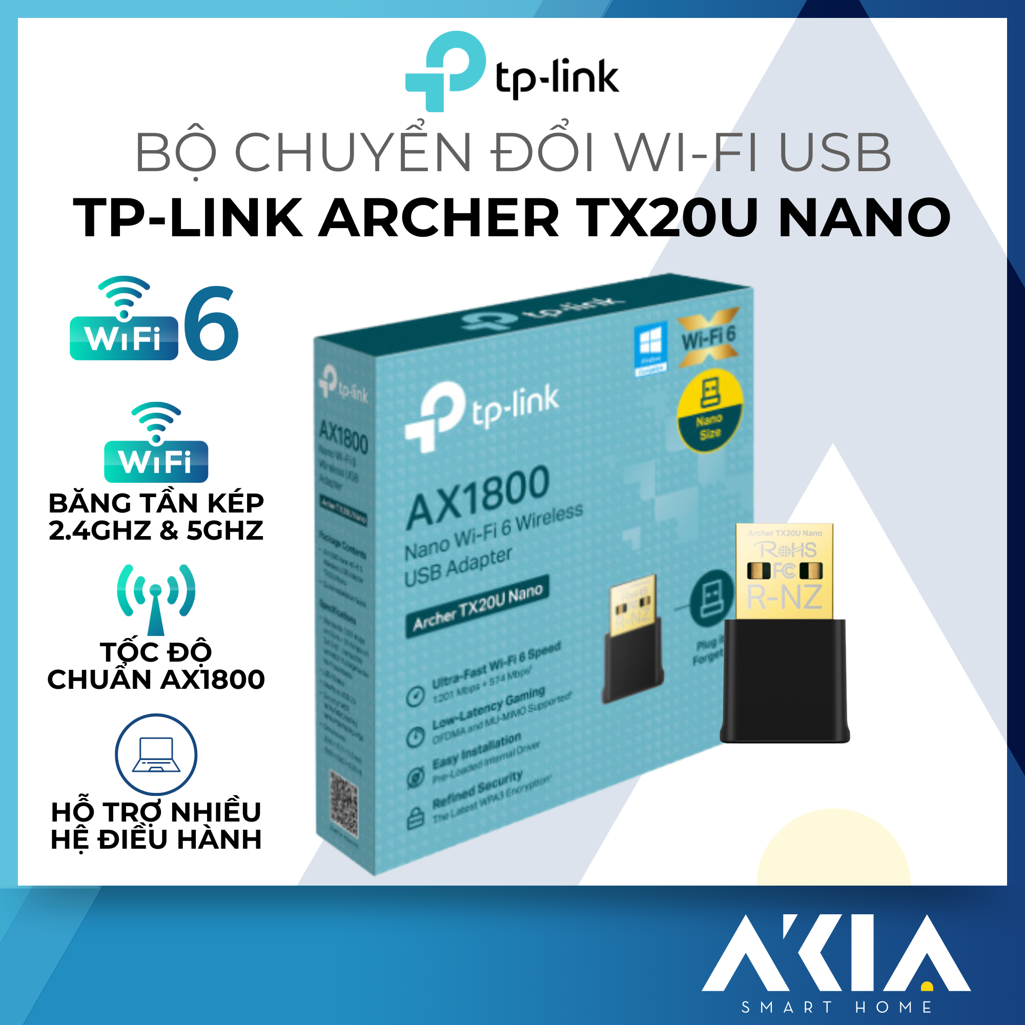 Bộ Chuyển Đổi USB Không Dây Wi-Fi 6 Nano AX1800 Archer TX20U Nano - Hàng chính hãng