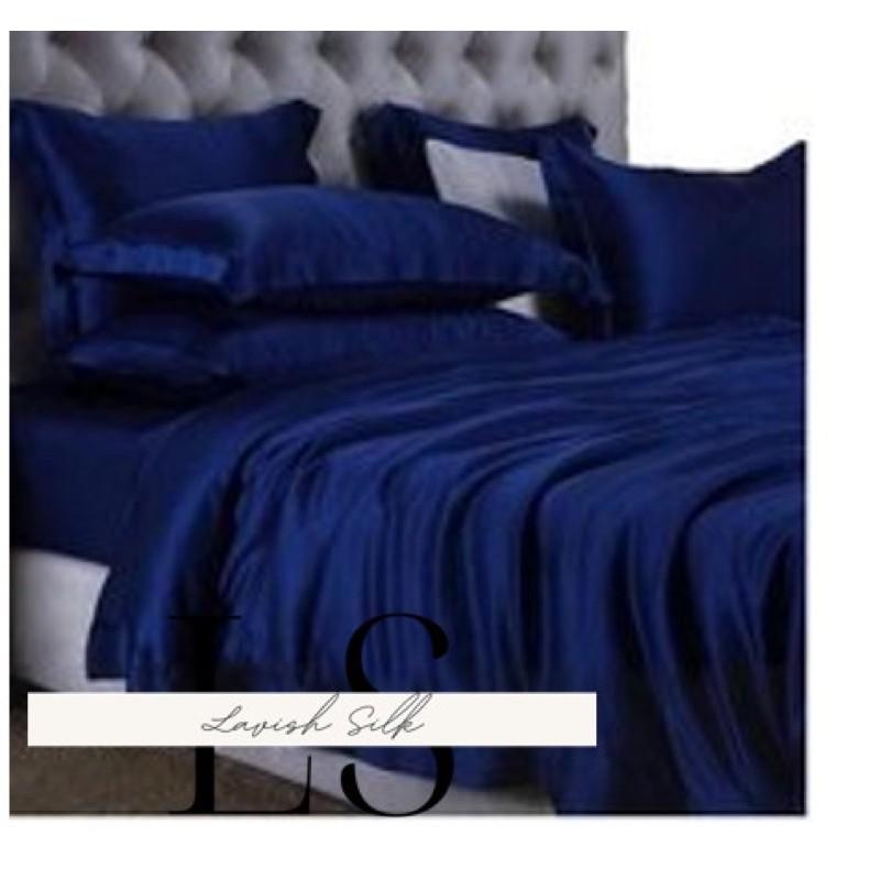 Trọn Bộ Vỏ Chăn Ga Gối Phi Lụa Lavish Silk Cao Cấp Mát Lạnh Hàng Loại 1 Không Nối Vải –Xanh Biển