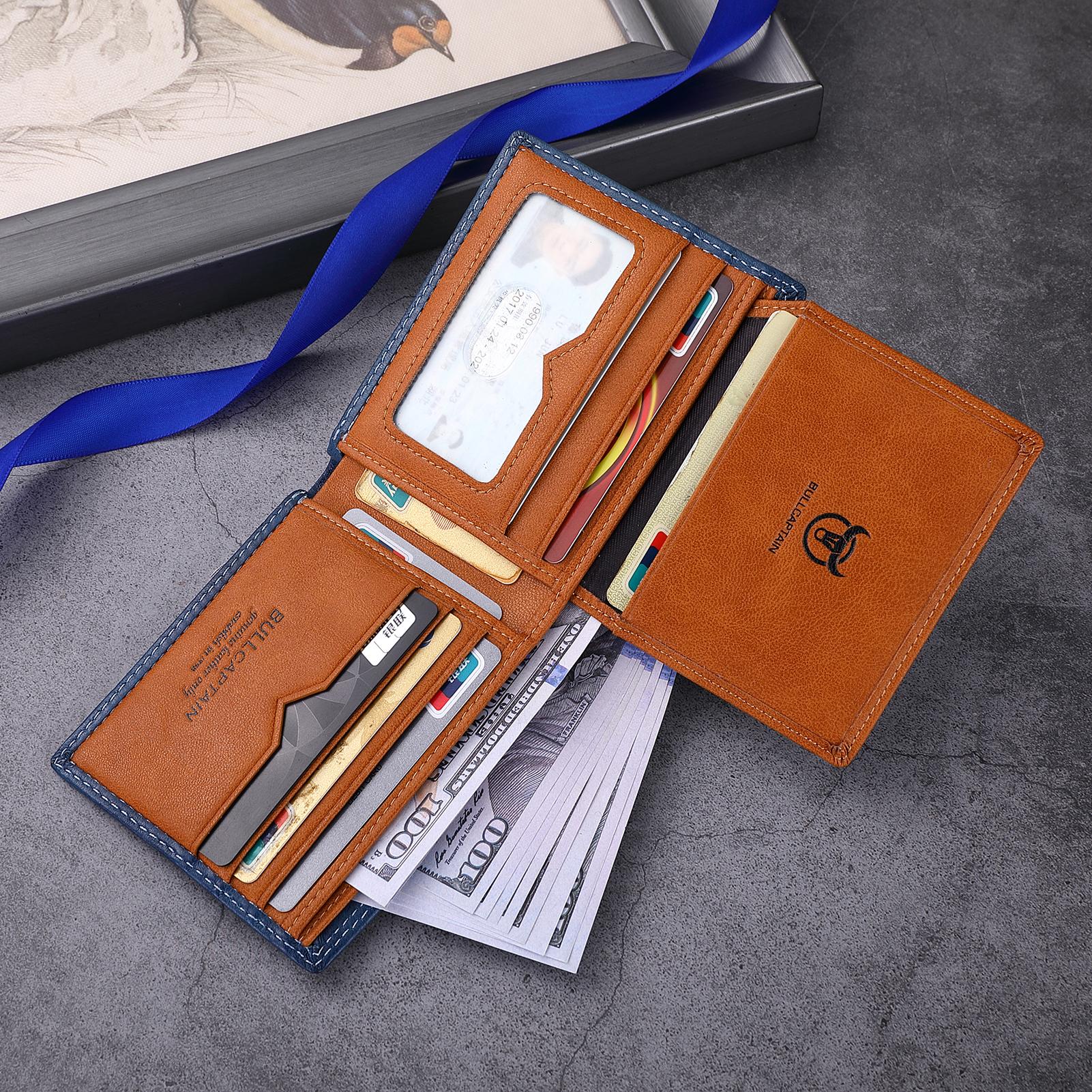 Men Leather Bifold Wallet with Flip Pocket Card Holder Wallet Purse