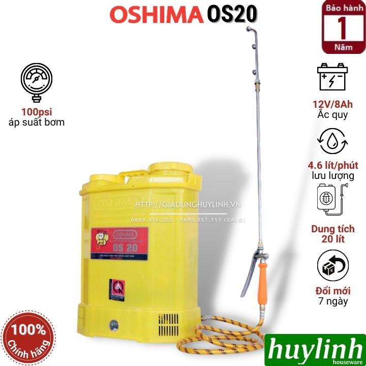 Bình xịt điện phun thuốc trừ sâu Oshima OS20 - Dung tích 20 lít - 12V/8AH - Bơm đơn