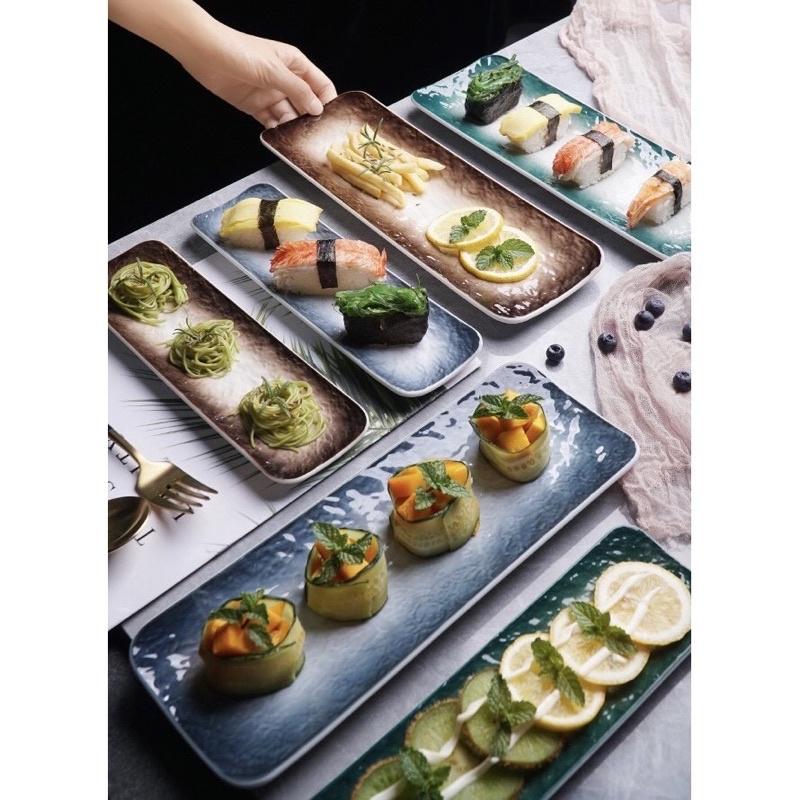 Đĩa sứ chữ nhật Vân Đá, Đĩa dài sushi gimbap 3 size