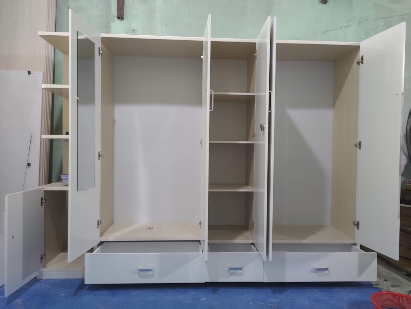 Tủ Nhựa Đài Loan 5 Cánh 1 Kệ Khung Sồi Cánh Trắng 442